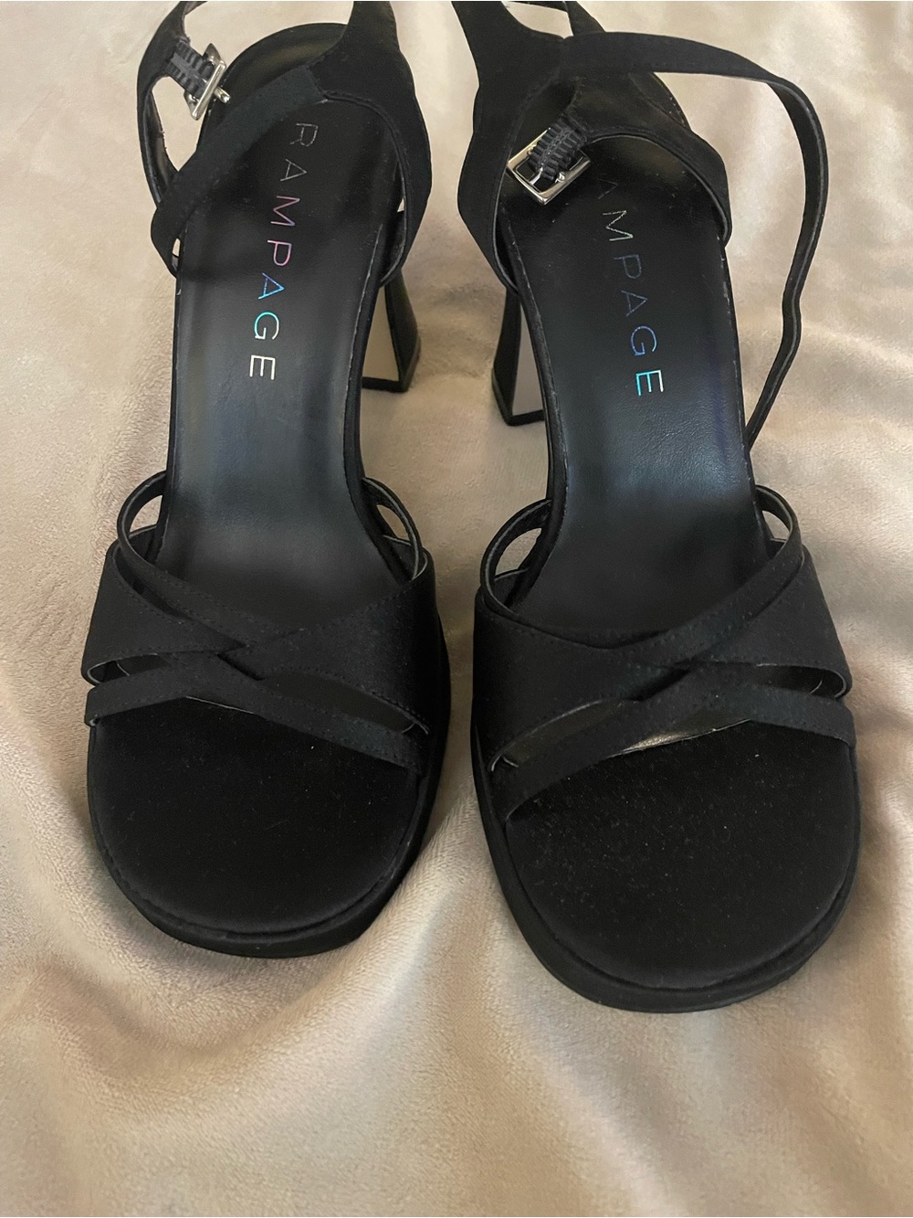 Rampage Black Strappy Platform Block Heel Sandals - Picture 2 of 4